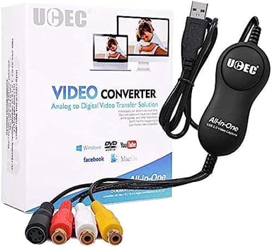 UCEC Convertisseur VCR vers numérique, appareil de capture vidéo, convertisseur vidéo VHS, USB 2.0, prise de capture audio pour Mac OS X, PC, Windows 7 8 10 11