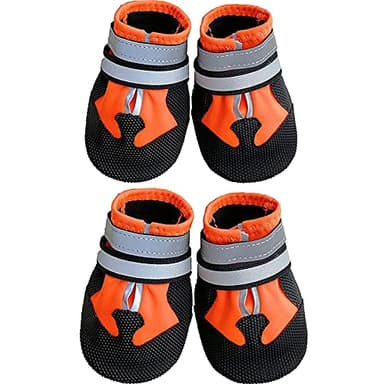 Ewolee Lot de 4 bottes de neige pour chien en tissu imperméable avec sangles réfléchissantes et semelles antidérapantes, bottes de pluie pour chiens de taille moyenne à grande, orange (taille L)