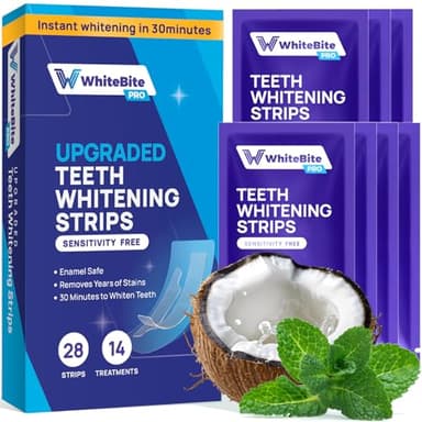 Whitebite Pro 28 bandes de blanchiment des dents améliorées (14 traitements) | Sans danger pour l'émail | Enlèvement des taches profondes | Design antidérapant | Blanchiment sans aucun dommage |