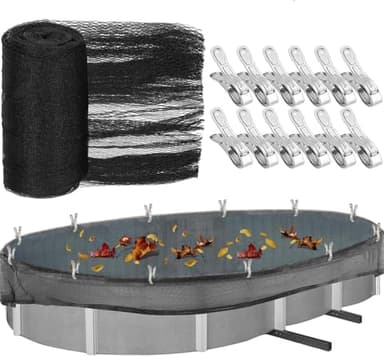 Filet de sécurité ovale de 9,5 x 5,5 m pour piscine hors-sol ovale de 3,8 x 7,6 m avec 12 grands clips métalliques, filet de sécurité pour piscine hors sol ovale de 38,1 x 76,2 cm pour garder les