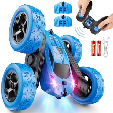 QUNREDA Voiture télécommandée pour enfants à partir de 6 ans - Voiture télécommandée - Jouet 4 roues motrices - Double face - Rotation à 360° avec phares, cadeaux d'anniversaire et de Noël pour