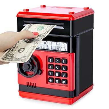 Refasy Jouet pour enfants de 5 à 7 ans, tirelires électroniques pour filles de 8 à 16 ans, cadeaux d'anniversaire pour enfants, pièces de monnaie ATM, tirelires électroniques, excellente idée de Noël pour enfants Rouge