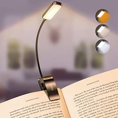 Gritin Lampe de lecture rechargeable à 9 LED pour lire au lit, prendre soin des yeux, 3 températures de couleur, intensité variable en continu, 80 heures d'autonomie, petite lampe de livre légère à