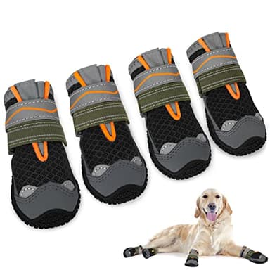 AUTOWT Bottes respirantes pour chien - Protection des pattes - Double réglable et lavable - Avec bande réfléchissante - Pour chiens de petite, moyenne et grande taille - Pour promener et courir en