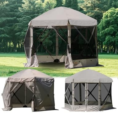 Lenotos Tente pop-up de 3 x 3 m, coupe-vent et protection UV, installation instantanée portable, tente d'écran à 6 côtés pour pique-nique, camping, jardin, extérieur (gris)