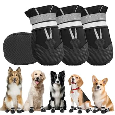 Lot de 4 bottes de protection pour pattes de chien, imperméables avec sangles réfléchissantes, réglables, lavables et antidérapantes, bottes pour pattes blessées, chaussures d'extérieur bleues pour