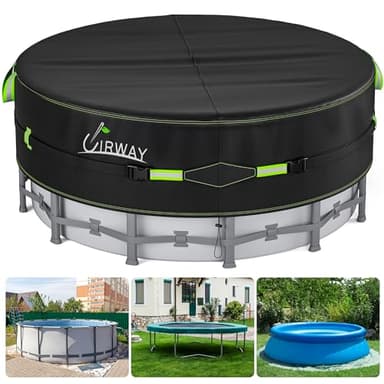 UIRWAY Bâche de piscine ronde de 3 m avec bandes réfléchissantes, couverture solaire pour piscine hors sol, avec attache de corde et clous de sol lumineux, bâche en polyuréthane parfaitement adaptée