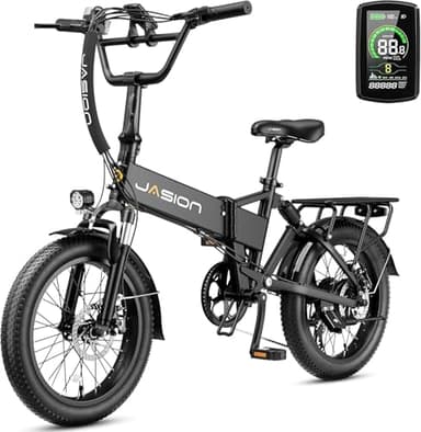 Jasion EB7 Vélo électrique 2.0 pour adultes, moteur de puissance de crête de 1200 W, vélo électrique pliable à vitesse maximale de 80,8 m, batterie intégrée 48 V 10 Ah, double suspension, vélos