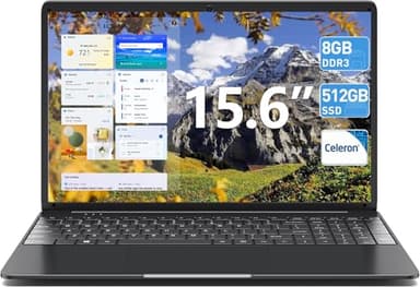 SGIN Ordinateur portable 15,6" avec processeur 8 Go DDR3 512 Go SSD I3 Ordinateur portable, Windows 11 Home, HDMI, Wi-Fi 5, 7000 mAh, USB3.0, BT4.2, Type-C (Noir)