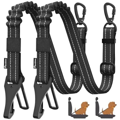 Pawaboo Lot de 2 ceintures de sécurité pour chien 3 en 1 - Attache antichoc pour voiture avec boucle et loquet à crochet, réglable et réfléchissant - Boucle verrouillable à 360° - Noir