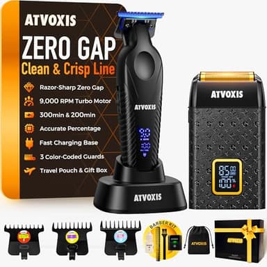 Tondeuse à cheveux et barbe pour homme, lame diamant 9 000 tr/min, rasoir à 3 vitesses enveloppé de cuir, sans fil avec étui de voyage, rechargeable USB-C, charge rapide, chargeur inclus