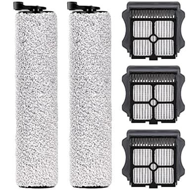 Lot de 5 rouleaux brosses de rechange et filtres HEPA compatibles avec aspirateur sans fil Tineco Floor One S3/iFloor 3, kit d'accessoires de pièces de rechange, 2 rouleaux brosses, 3 filtres HEPA