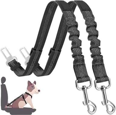 LauCentral Lot de 2 ceintures de sécurité pour chien et chat - Sangles de sécurité réglables pour chiens et chats - Noir
