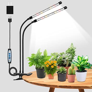 Wolezek Lampes de croissance pour plantes d'intérieur, 6000 K 40 LED à spectre complet, lampe de croissance blanche avec clip, minuterie marche/arrêt automatique 6/12/16h, 3 modes, 5 niveaux de