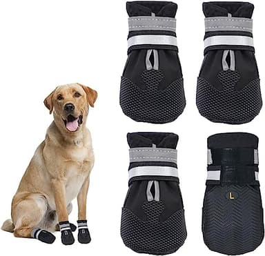 REESTBOO Lot de 4 bottes de pluie imperméables pour chien avec sangles réfléchissantes et semelles antidérapantes, protections des pattes de chien, chaussures de course pour extérieur et intérieur