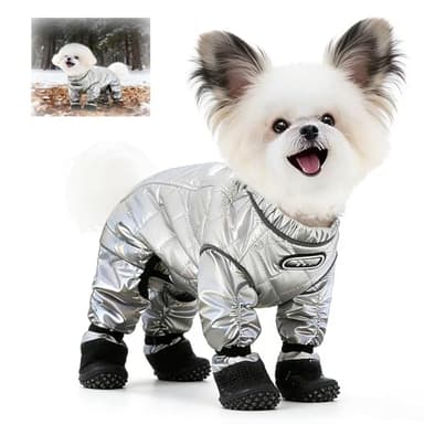 Manteau d'hiver pour chien, imperméable et isolé, combinaison intégrale matelassée avec bottes attachées pour chiens de petite et moyenne taille, tenue réfléchissante pour marche en plein air (taille