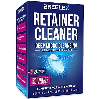 BREELEX Lot de 120 tablettes de nettoyage pour prothèses dentaires pour alignement, bouche et protection de nuit - Produits approuvés par la FSA HSA - Nettoyant dentaire pour gardes-nuit - Frais en 3
