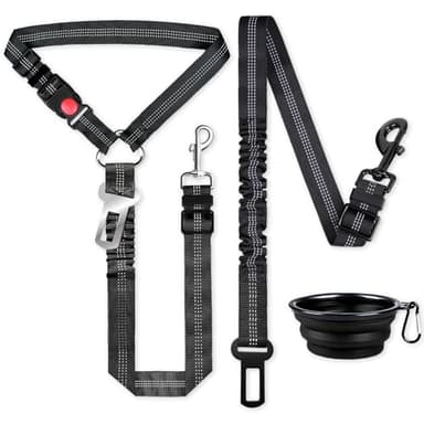 MingXpets Lot de 3 ceintures de sécurité rétractables pour voiture - Harnais de voiture pour chien - Réglable - En nylon - Très résistant et réfléchissant - Noir