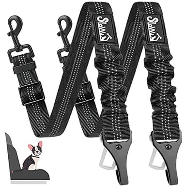 SlowTon Ceinture de sécurité 2 en 1 pour chien avec laisse ajustable, attache de ceinture de sécurité réfléchissante avec amortisseur élastique en nylon, à connecter au harnais du chien (noir 2)