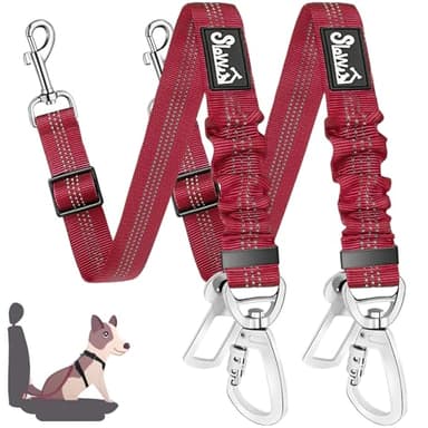 SlowTon Lot de 2 ceintures de sécurité pour chien – Ceinture de sécurité réglable avec tampon élastique élastique, sangle de ceinture de sécurité pour chien et barre de verrouillage, harnais de