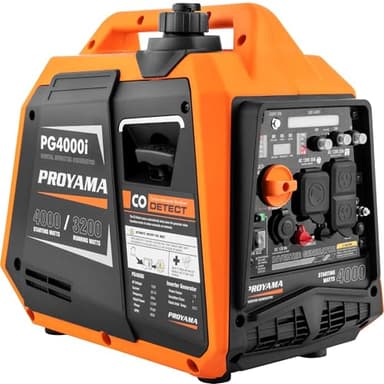 PROYAMA Générateur onduleur à gaz portable de 4000 W, capteur de CO, interface numérique, pour camping-car, lumière LED, mode éco, compatible parallèle, arrêt à faible teneur en huile, super