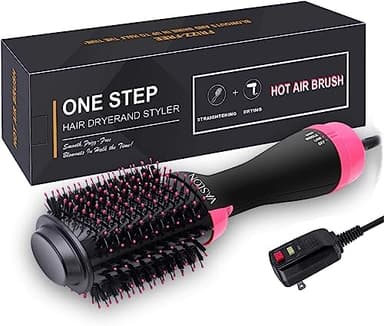Brosse à air chaud 4 en 1 en une étape, sèche-cheveux et volumisateur, brosse à cheveux à ions négatifs, brosse coiffante légère en céramique pour le séchage, le coiffage, le bouclage, le lissage, la