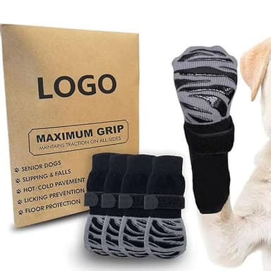 Lot de 4 paires de chaussettes pour chien, chaussures pour chiens blessés pour animaux de compagnie blessés, adaptées pour l'intérieur et l'extérieur (noir, taille M)