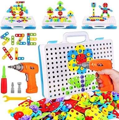 Parhlen Jouets éducatifs Blocs de construction, 244 pièces avec visseuse électrique DIY pour garçons et filles, kit de construction éducatif pour enfants de 4 5 6 7 8 9 10 ans