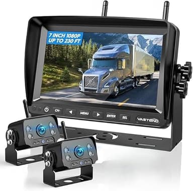 VASTEND Double caméra de recul sans fil pour camping-car, installation facile, Plug and Play, moniteur de 7", HD 1080p, kit pré-câblé, IP69, vision nocturne infrarouge pour camion, remorque