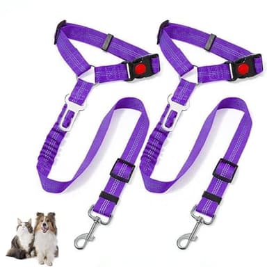 Lot de 2 ceintures de sécurité pour chien avec tampon élastique, ceintures de sécurité réglables et laisse solide, accessoires pour chiens, chats et animaux domestiques, violet