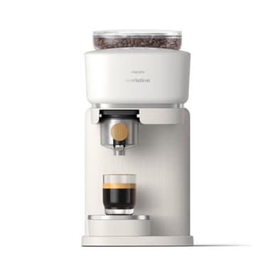 Philips Baristina Machine à Espresso, Moudre, Tamponner et Infuser des Grains de Café en un Seul Geste, Compacte, Pression de Pompe 16 Bars, Meule Automatique, Blanc Naturel avec Porte-Filtre en Bois