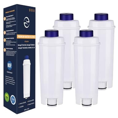 Lot de 4 filtres pour machine à café Delonghi DLSC002 avec adoucisseur à charbon actif, cartouches de filtre à eau compatibles avec De'Longhi ECAM, Esam, ETAM, BCO, EC