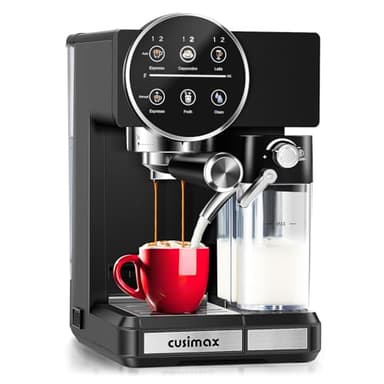 CUSIMAX Machine à expresso pour la maison, machine à café expresso 20 bars, commande à une touche, mousseur à lait automatique, machine à cappuccino compacte en acier inoxydable, idéale pour les