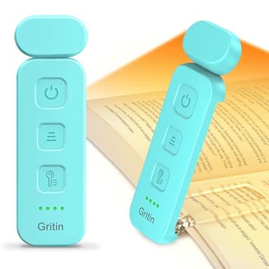 Gritin Lampe de lecture rechargeable pour lire au lit – Soin des yeux 3 températures de couleur, 5 niveaux de luminosité à intensité variable, longue durée, taille compacte, lampe de livre à clipser