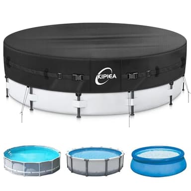 Kipiea Bâche de piscine ronde 500D robuste de 5,5 m pour piscine hors sol, idéale pour piscine gonflable, couverture de piscine hors sol avec sangles, boucles antidérapantes et piquets de tente