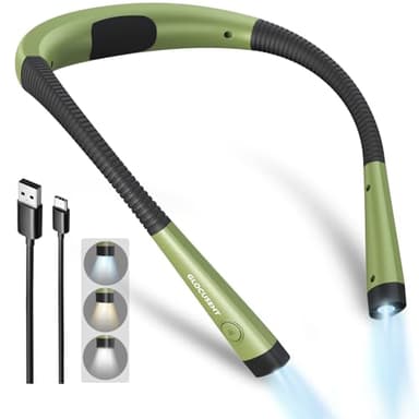 Glocusent Lampe de lecture à 3 températures de couleur, tour de cou pliable, 80 heures, lampe de lecture rechargeable pour lire au lit, tricoter, camping, réparation, cadeau de lecteur Avid Reader