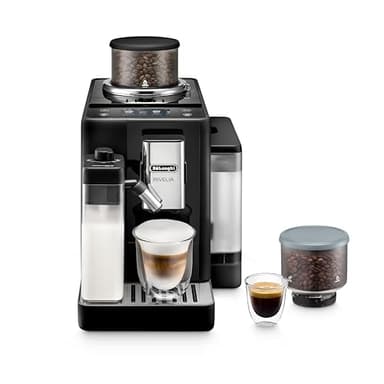 De'Longhi Rivelia Machine à expresso automatique avec broyeur et mousseur à lait – Cafetière tout-en-un, latte chaud et glacé, cappuccino, système de commutation de haricots, broyeur à bavures, design