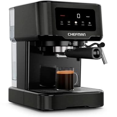 Chefman CraftBrew Machine à expresso numérique à pompe de 15 bars avec baguette à vapeur pour latte et cappuccino, machine à café expresso compacte avec réservoir d'eau amovible de 1,5 l, noir