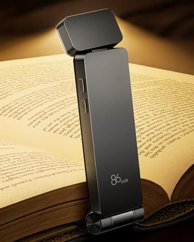 86lux Lampe de lecture rechargeable pour lire au lit, lampe marque-page LED ultra légère à clipser avec 3 couleurs ambrées et intensité variable en continu pour lecture de nuit pour les amateurs de