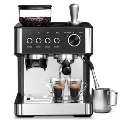 Havato Machine à expresso avec broyeur intégré, cafetière semi-automatique professionnelle à 15 bars avec mousseur à lait et tige vapeur pour cappuccino/latte, réservoir d'eau amovible de 2,8 L, idéal