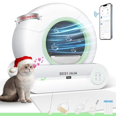 Litière autonettoyante, boîte à litière automatique améliorée 2025 avec tapis et plusieurs outils de nettoyage, robot à litière de grande capacité de 65 L + 9 L, convient pour plusieurs chats