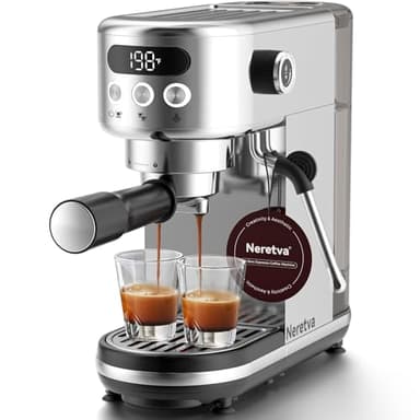 Neretva Machines à expresso 20 bars, Machine à expresso super compacte avec écran LED et mousseur à lait pour barista à domicile en acier inoxydable Machine à café expresso professionnelle pour