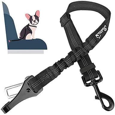 SlowTon Ceinture de sécurité 2 en 1 pour chien avec laisse ajustable, attache de ceinture de sécurité réfléchissante avec amortisseur élastique en nylon, à connecter au harnais du chien (noir)