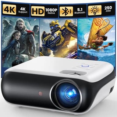 HAPPRUN Native Projecteur Bluetooth 1080p Full HD portable avec haut-parleur intégré, compatible avec smartphone, HDMI, USB, AV, Fire Stick, PS5 pour la maison, la chambre, l'extérieur