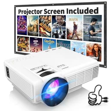 Écran de projection inclus : mini projecteur 1080p avec Bluetooth bidirectionnel, zoom 50 %, projecteur de film extérieur portable, compatible avec clé TV, jeux vidéo, HDMI, USB, smartphone