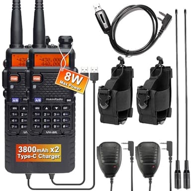 UV-5R Lot de 2 talkie-walkies longue portée 8 W avec batterie 3800 mAh de type C, 144-148 MHz, radio bidirectionnelle portable 430-450 MHz avec microphone manuel, antenne à gain élevé, étui radio et