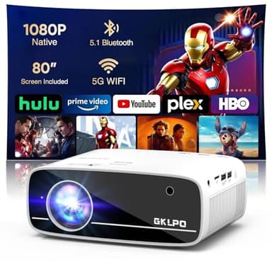 Écran de projection inclus : projecteur 4K avec WiFi 5G et Bluetooth bidirectionnel, projecteur de film extérieur portable natif 1080p avec clé de voûte électrique, mini projecteur compatible avec