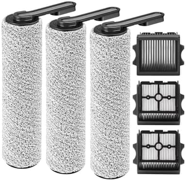 【Ensemble S5 uniquement】Lot de 6 brosses à rouleau de rechange et kit de filtres compatibles avec les aspirateurs sans fil Tineco Floor ONE S5 Combo, 3 rouleaux brosses + 3 filtres HEPA pour